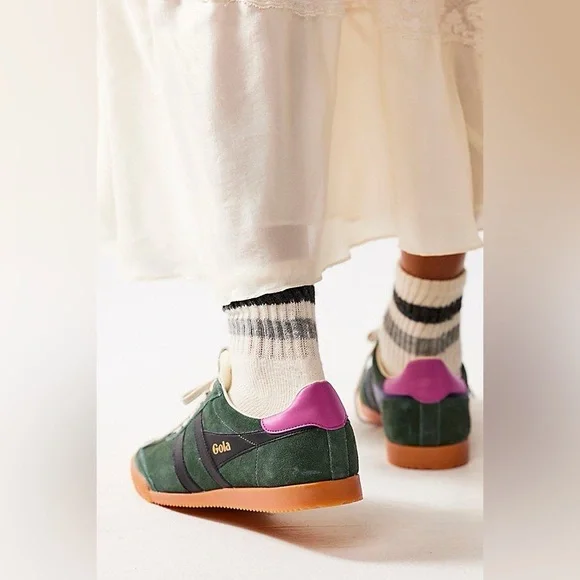 Gola Women's Elan Leather Sneaker Evergreen/Black/Fuchsia - Picture 2 of 16